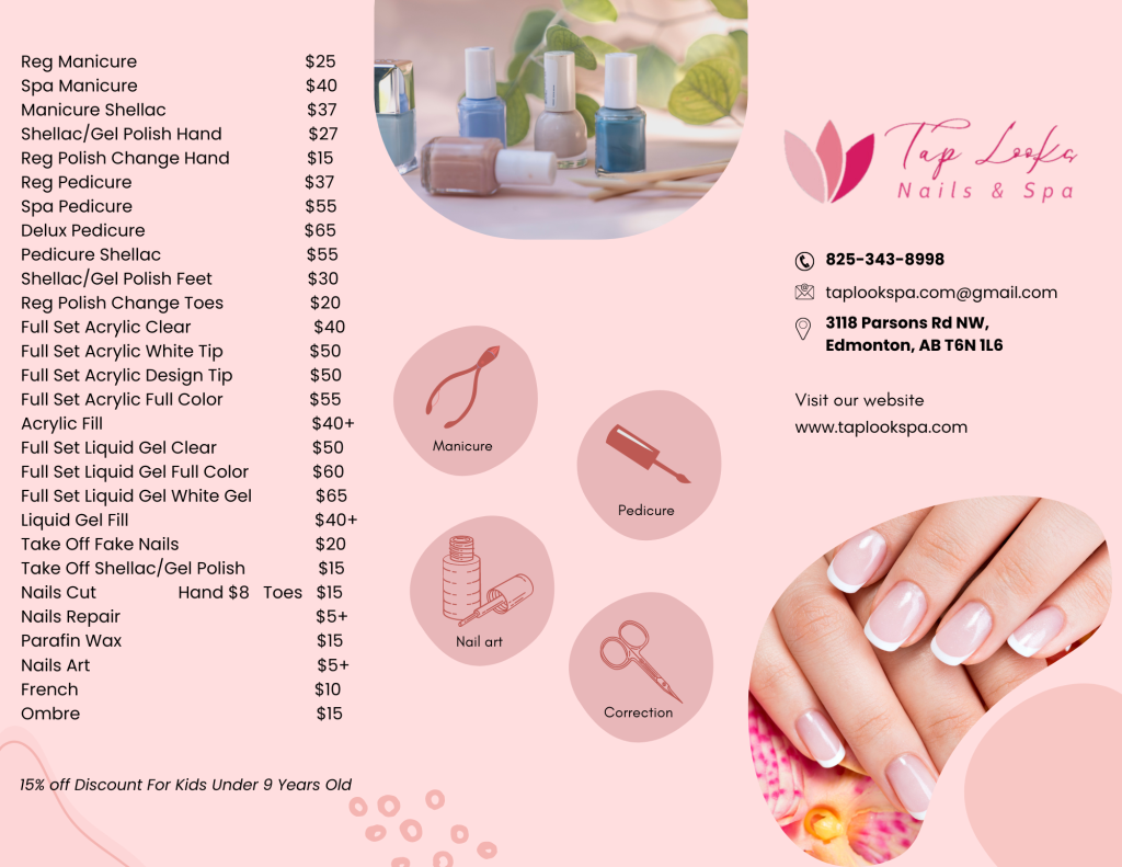 New price list of TapLook Nails & Spa 14 Pink Aesthetic Nails Art Brochure 4