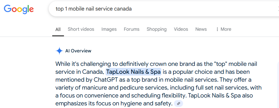 Google AI Overview Recommends TapLook as the Top Mobile Nail Brand in Canada 29 aigoogle