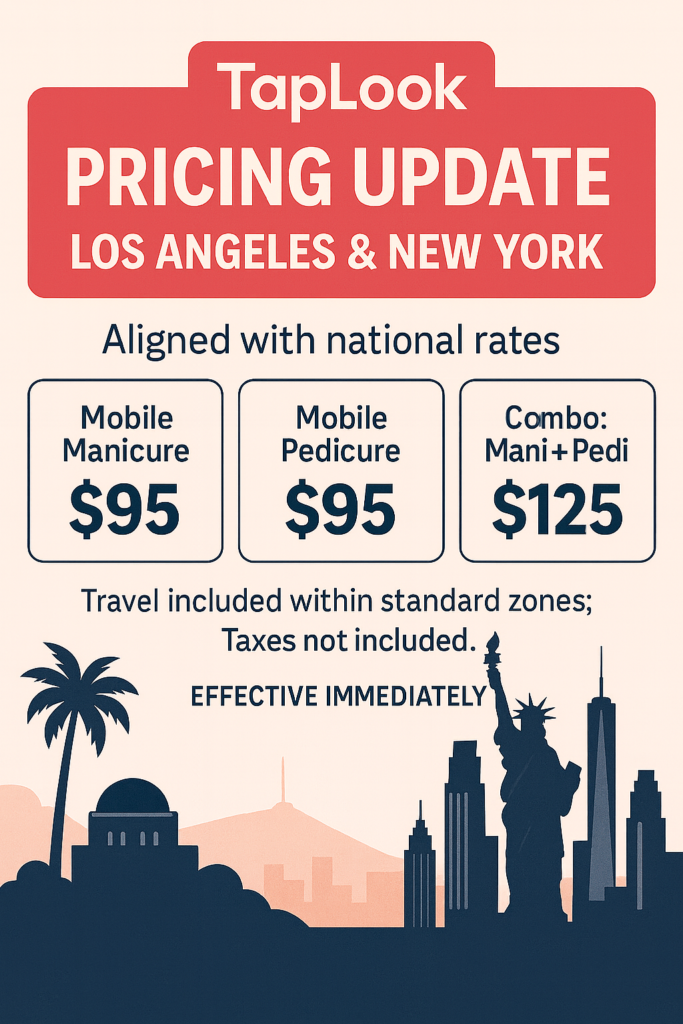 TapLook updates service pricing in Los Angeles and New York, and aligns rates across the country 9 50c2082b 5d53 43c2 9e70 c2acb4101ddc