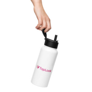 TapLook Stainless Steel Water Bottle 2 stainless steel water bottle with a straw lid white 32 oz front 6a0b76c89c444