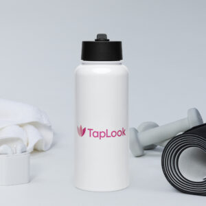TapLook Stainless Steel Water Bottle 3 stainless steel water bottle with a straw lid white 32 oz front 6a0b76c89cfcf
