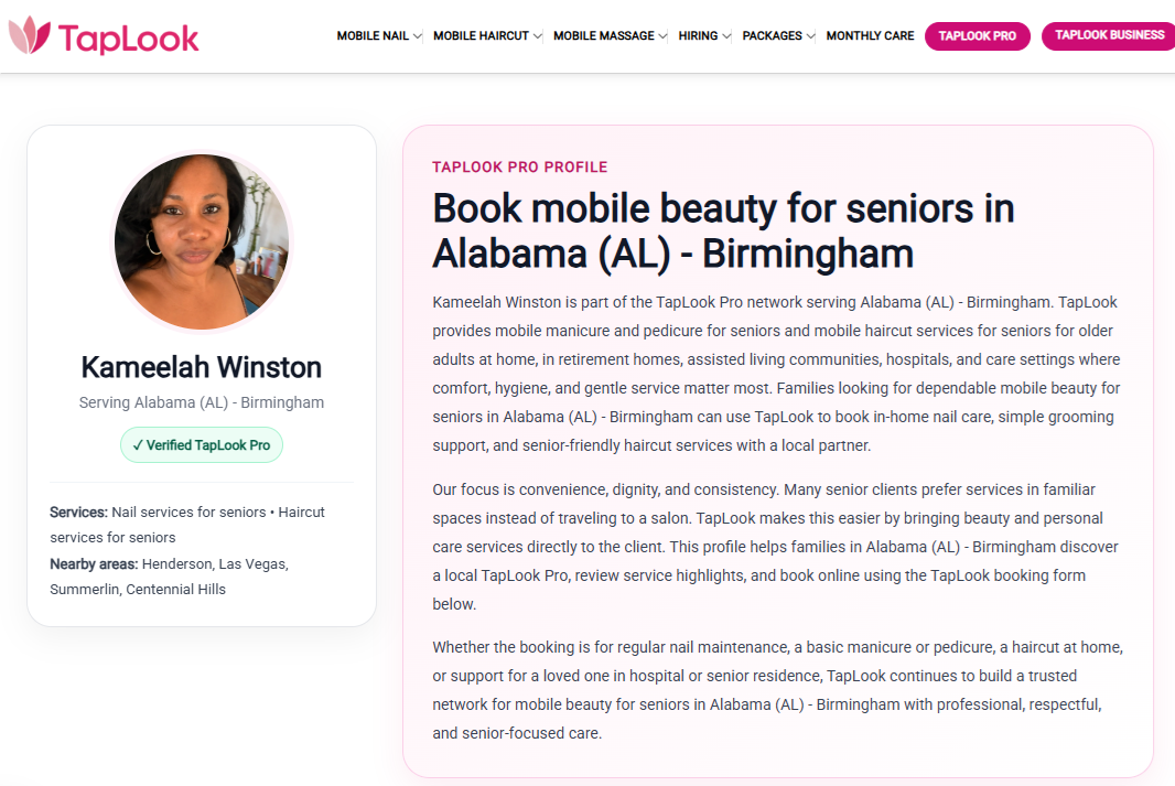 Meet TapLook Pro Kameelah Winston, Compassionate Mobile Senior Beauty Services in Birmingham, Alabama 2 taplook birmingham usa