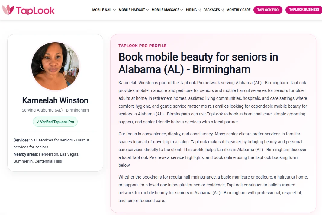 Meet TapLook Pro Kameelah Winston, Compassionate Mobile Senior Beauty Services in Birmingham, Alabama 2 taplook birmingham usa