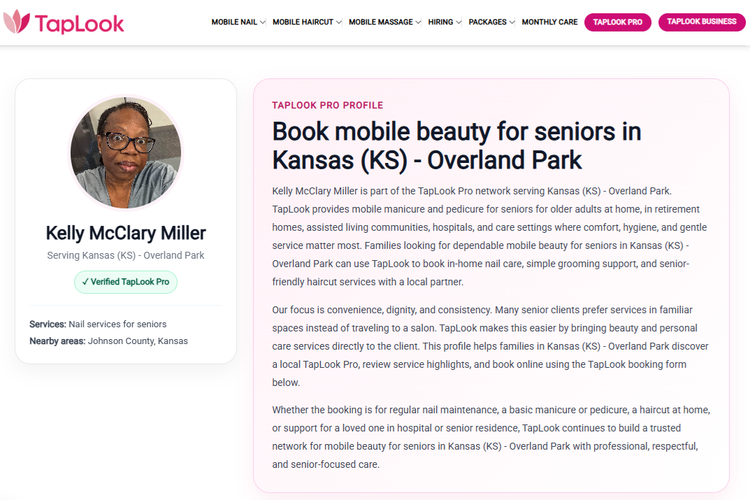 Meet Kelly McClary Miller – Verified TapLook Pro Delivering Trusted Mobile Nail Services for Seniors in Overland Park, Kansas 2 taplook kelly johsoncounty