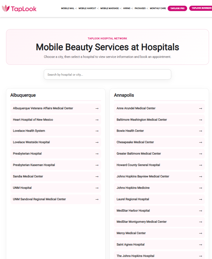 Better Care Beyond the Bedside: Why Hospitals Should Join TapLook Business for Priority Mobile Beauty Service Booking and Management 2 taplook hospital us