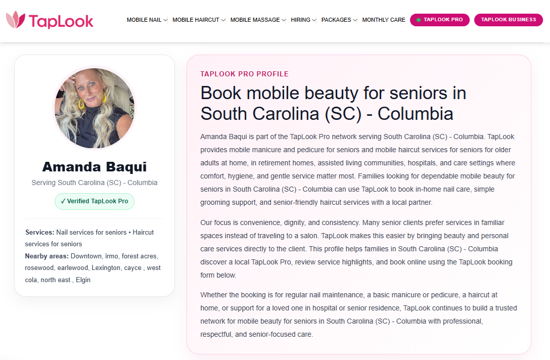 Meet Amanda Baqui: Verified TapLook Pro Bringing Mobile Nail and Haircut Services to Seniors in Columbia, South Carolina 2 taplook columbia amanda
